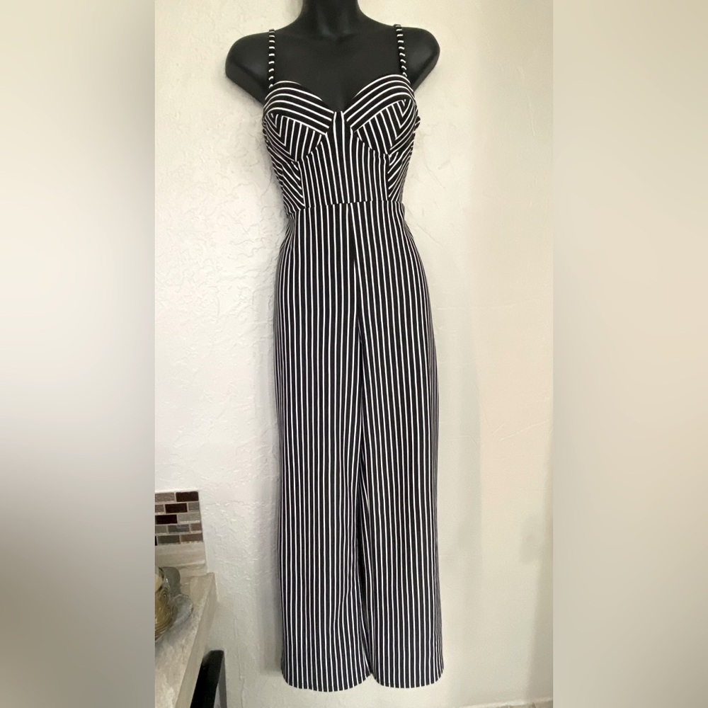 Black and White Striped Palazzo Jumpsuit